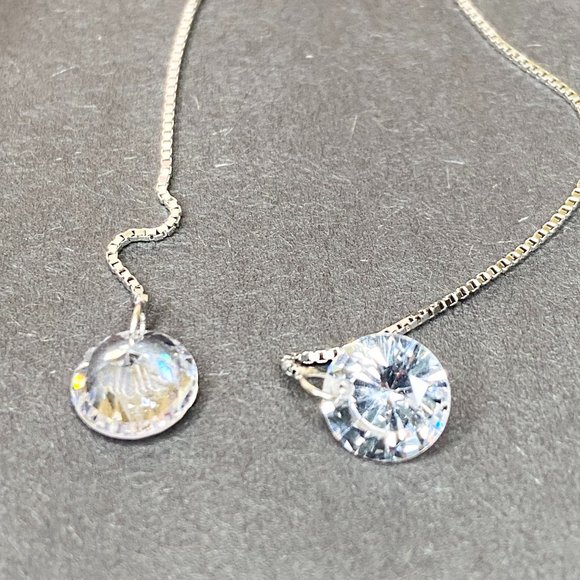 Silver Tassels Long Drop Crystal Vintage Earrings - Picture 5 of 8